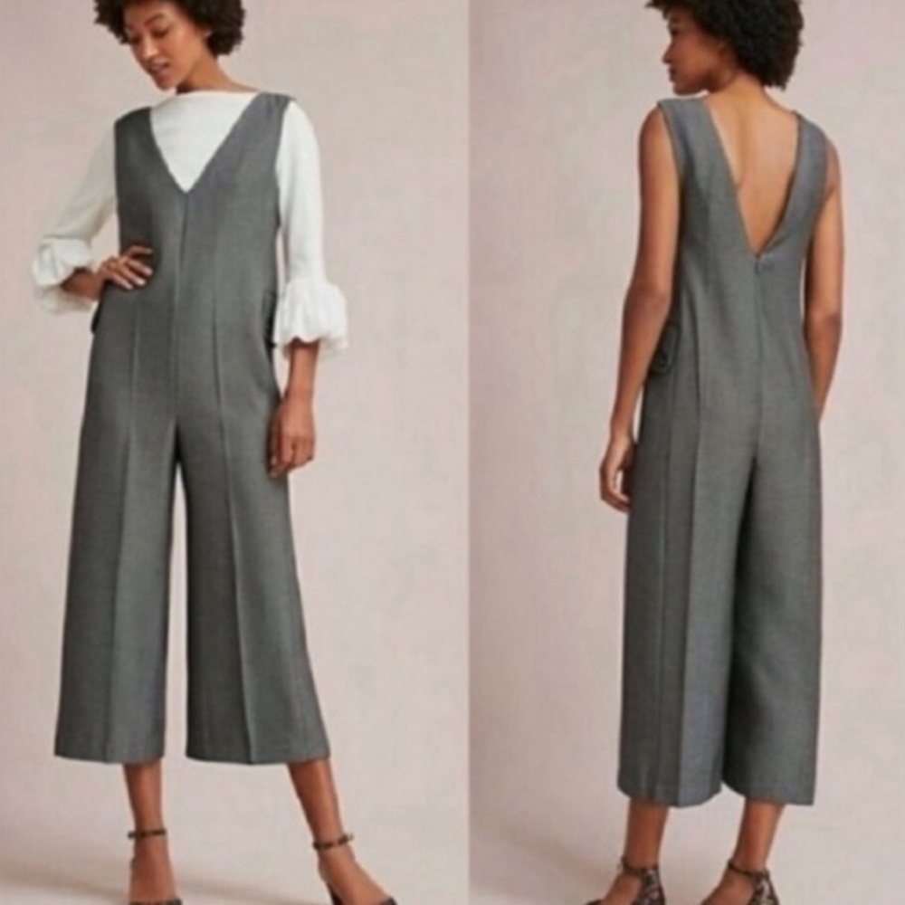 NWT Cartonnier Anthropologie V-neck V-back Cropped Wide leg Jumpsuit Small 6 8